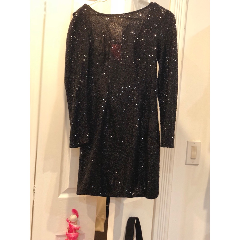 Bloomingdales Black Long Sleeve Sequin Dress